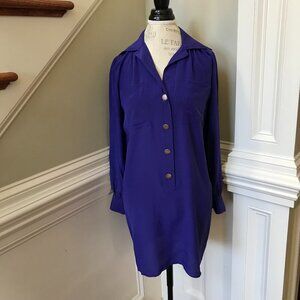 Hunter Bell Dixon Shirt Dress Womens Small Indigo Blue Purple Long Sleeve Silk